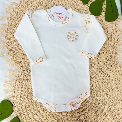  Conj. Body Manga Longa Little Flower e Calça Floral - Off White e Mostarda